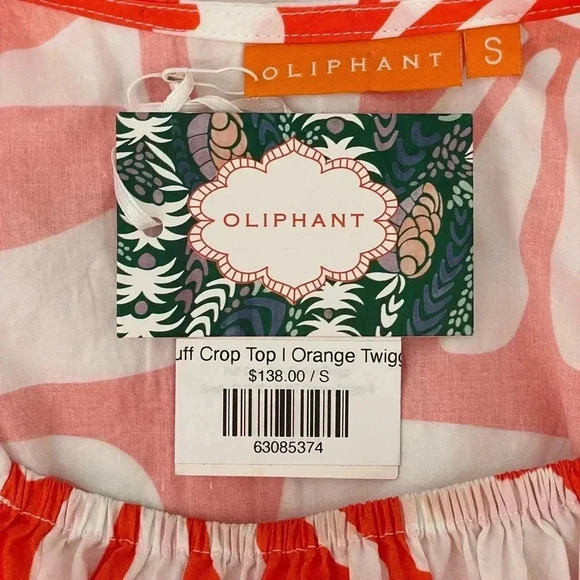 Oliphant Puff Crop Top Orange Twiggy Women’s Smocked Waist Blouse‎ Size S - Picture 6 of 7